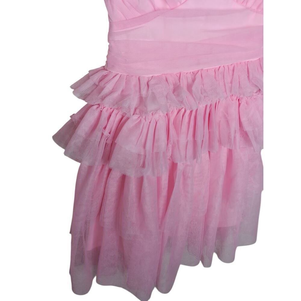 New without Tags Lulus Pink Tulle Pleated Sleeveless Tiered Mini Dress SZ XS - Picture 10 of 16